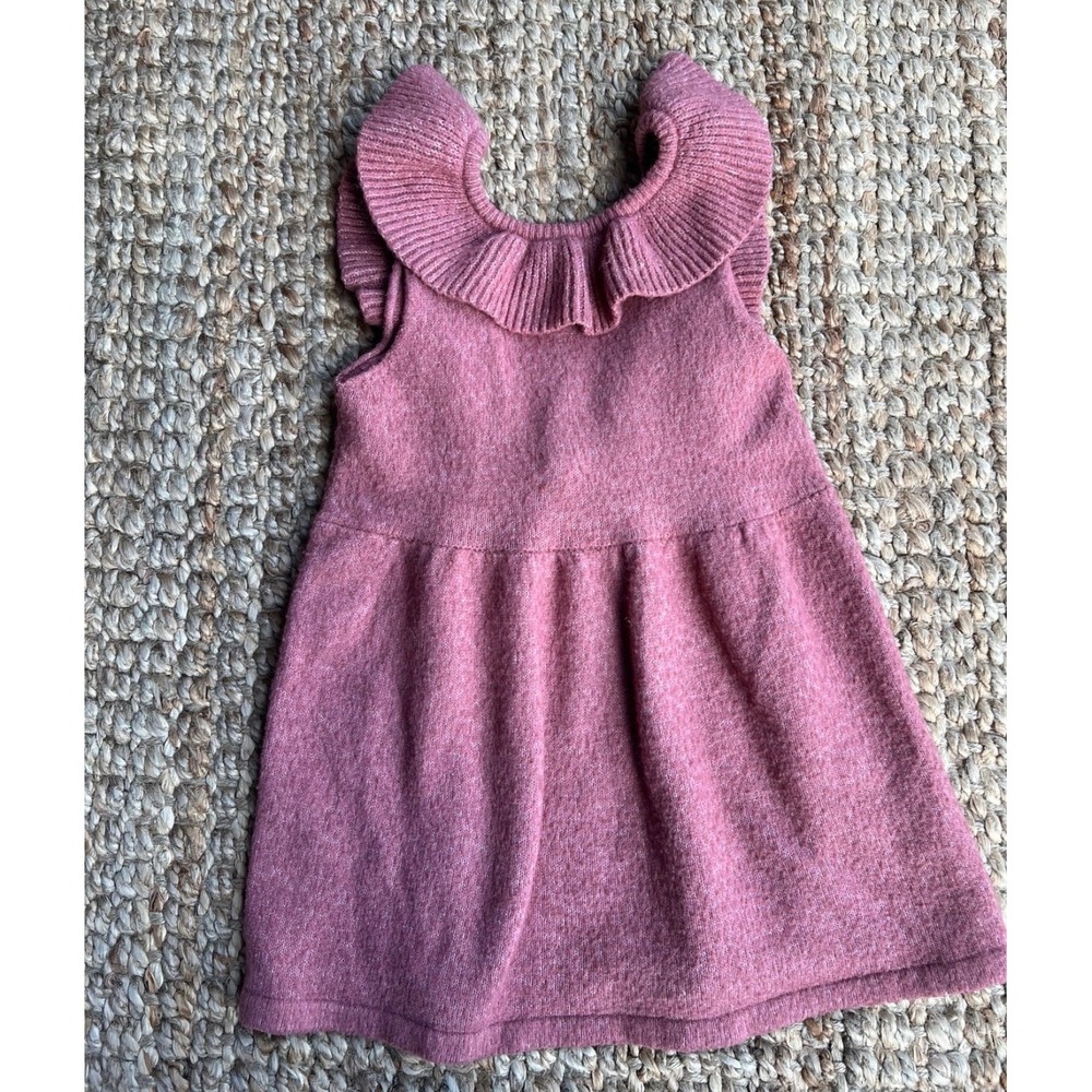 Zara Baby Girls Pink Knit Ruffle Collar Sweater Dress Size‎ 3-4 Years 104cm